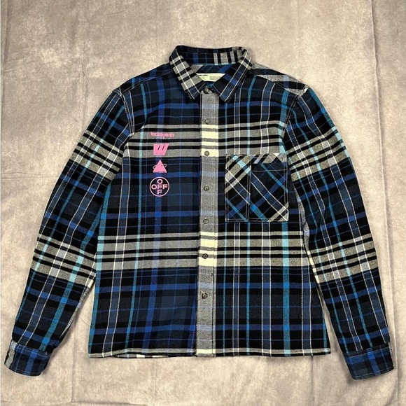 OFF WHITE INCOMPIUTO MARINA DE SILVA BLUE FLANNEL SHIRT M SIZE - Picture 1 of 6